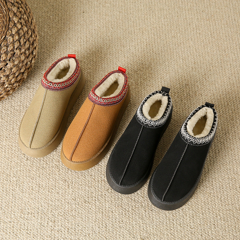 Women's Plush Half Slippers Snow Boots | Suede Warm Platform Ankle Flats