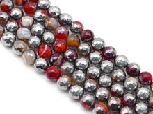 Load image into Gallery viewer, Half Silver Plated Natural Red Banded Agate Roudn Faceted Beads, Sku#UA252