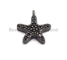 Load image into Gallery viewer, Micro Pave Black CZ Pave On Black Starfish Charm Beads, Starfish Charm, Black color beads, 9x10mm, sku#B100