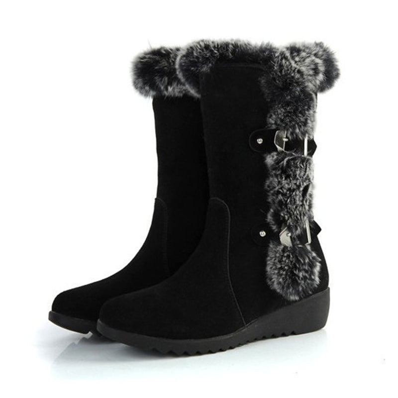 Women's Slip-On Fur Snow Boots | Warm Mid-Calf Winter Boots