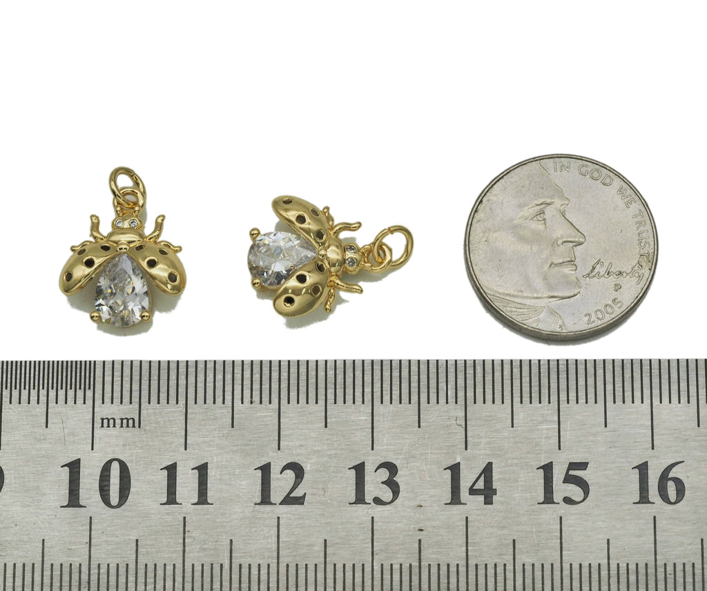 Gold Teardrop CZ Ladybug Charm, Sku#LD315