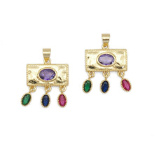 Load image into Gallery viewer, Colorful CZ Gold Rectangle with Dangle Charm, Sku#LK831