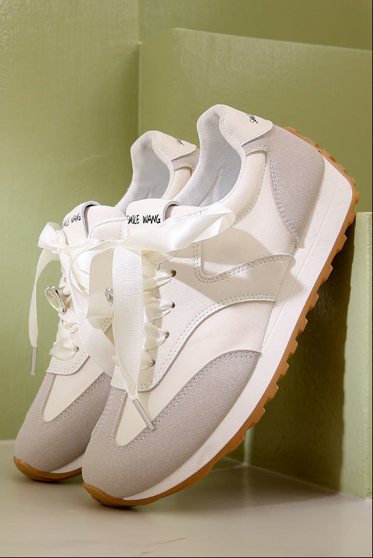 Women's Breathable Non-Slip Casual Sneakers | Lace-Up Sporty Comfort Shoes | Pink Beige Green