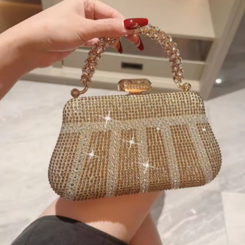 Gold Evening Clutch Bag for Women - Chain Strap Purse for Party & Wedding