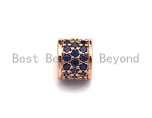 Load image into Gallery viewer, CZ Big Hole Drum Barrel Cobalt Micro Pave Beads, Gold/Rose Gold/Silver/Black Cubic Zirconia Spacer Beads, DIY Jewelry, 6x7mm, sku#X45