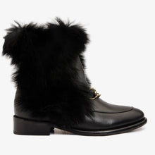 Load image into Gallery viewer, The Izmir Black Leather Natural Fur Mid Calf Women Boot