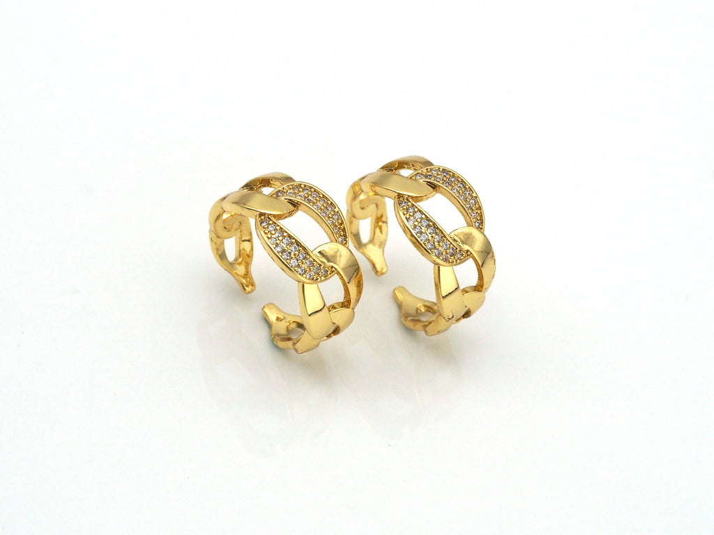 CZ Pave Oval Link Shape Adjustable Ring,X224