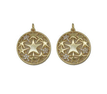 Load image into Gallery viewer, Gold CZ Five Point Star On Hollow Out Round Charm, Sku#L694