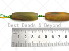 Load image into Gallery viewer, Natural Matt Green Brown Agate Barrel Spacer Beads, Tibetan
