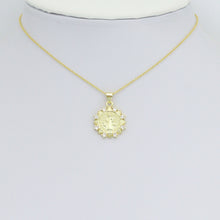Load image into Gallery viewer, CZ Gold Saint Flower Coin Charm Pendant, Sku#LK1184