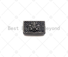 Load image into Gallery viewer, Black CZ Large Hole Embossment Lion Head Spacer Pave Beads, Cubic Zirconia Cuboid Spacer Beads, Men's Bracelet Findings,13x8mm, SKU#LD10
