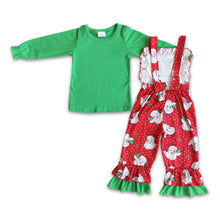 Load image into Gallery viewer, Green cotton shirt santa overalls girls Christmas clothing