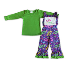 Load image into Gallery viewer, Green long sleeve shirt overalls girls children mardi gras outfits