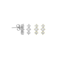 Load image into Gallery viewer, Gold Silver Three Round CZ in a Raw Stud Earrings, Sku#A290