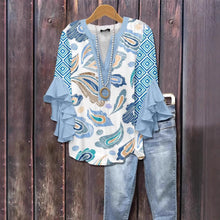 Load image into Gallery viewer, V-neck Fashion Lotus Edge T-shirt Women's Top