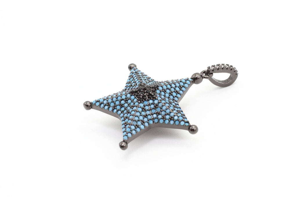CZ Micro Pave 28x36mm Turquoise Star Pendant/Charm, Cubic Zirconia Pendant/Charm for Necklace Bracelet, Fashion Jewelry Findings, sku#F5