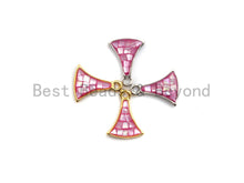Load image into Gallery viewer, 100% Natural Pink Shell Fan-Shaped Pendant with Gold/Silver Plating,Fuchsia Pink Charm/ Pendant, Natural Shell Charm, 9x12mm,SKU#Z303