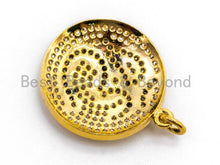 Load image into Gallery viewer, CZ Micro Pave Ohm Symbol Yoga Round Pendant, Cubic Zirconia Pendant, Silver/Gold/Rose Gold/Black Tone, 28x21mm, Sku#F151