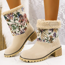 Load image into Gallery viewer, Women's Embroidered Snow Boots | Ethnic Floral Platform Square Heel Mid-Calf Winter Boots