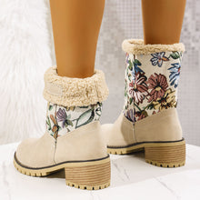 Load image into Gallery viewer, Women's Embroidered Snow Boots | Ethnic Floral Platform Square Heel Mid-Calf Winter Boots