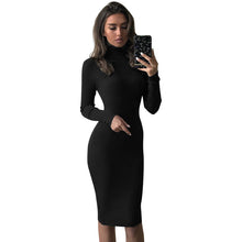 Load image into Gallery viewer, Solid Color Basic Women Clothing Autumn Casual Midi Dress Slim Fit Long Sleeved Turtleneck Dress