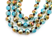 Load image into Gallery viewer, 60/36 Long Hand Knotted Blue Gold Color Crystal Necklace, Double Wrap Necklace, Turquoise Color 4mm/8mm Rondelle Crystal Beads, SKU#D19