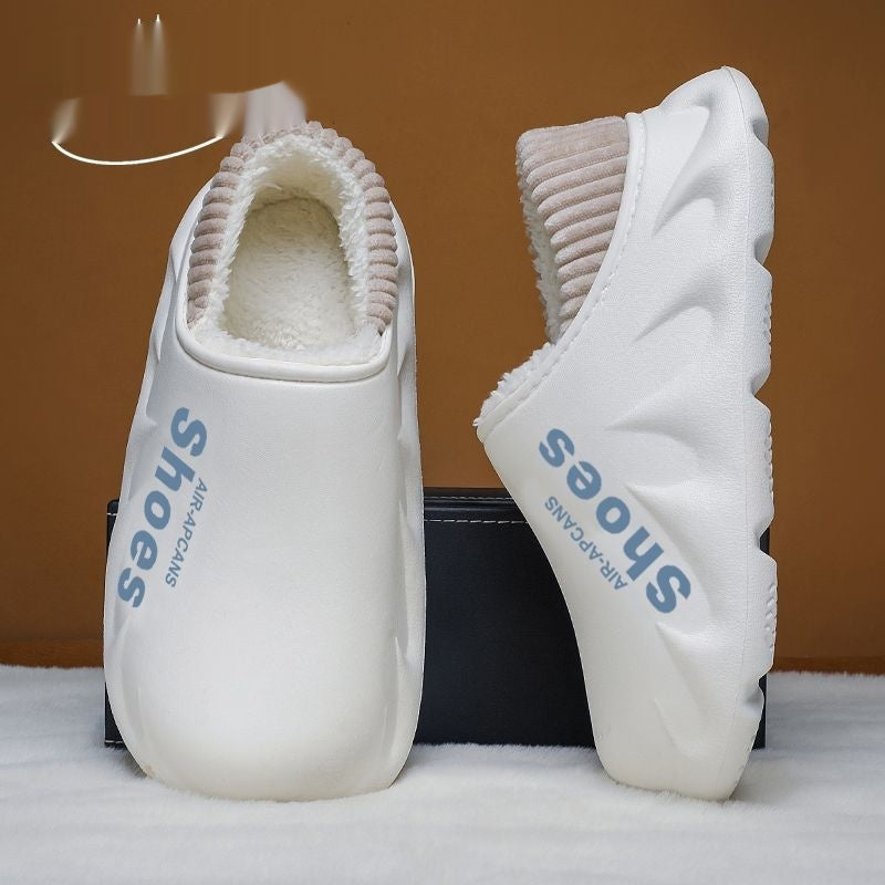 Men's Fleece-Lined Waterproof EVA Slippers - Non-Slip Indoor House Shoes with Faux Fur Lining
