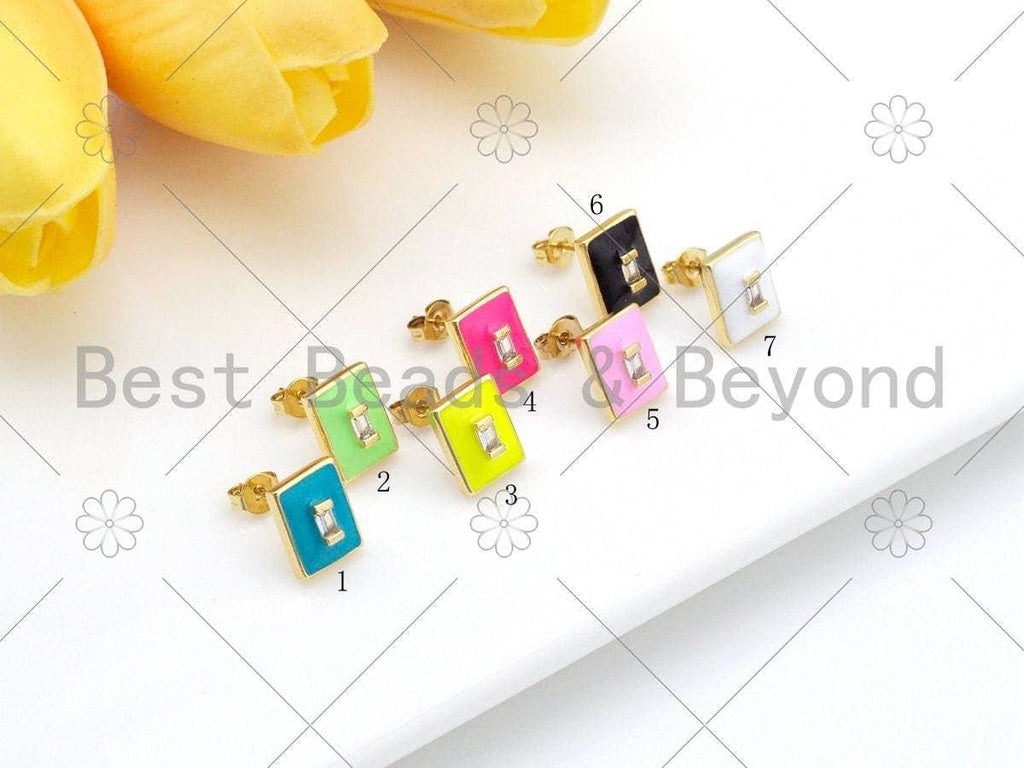 Colorful Enamel Rectangle Shape Earrings, Sku#O82C