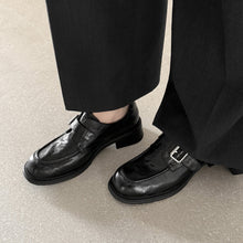 Load image into Gallery viewer, Women's Washed Leather Monk Strap Loafers | Handmade Buckle Low Block Heel Shoes