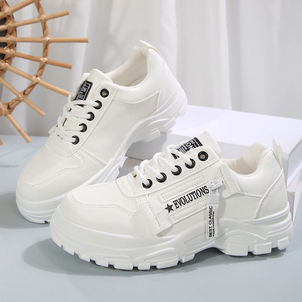 Women's Lace-Up Sneakers with Side Zipper | Thick Sole Round Toe Casual Sports Shoes