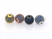 Load image into Gallery viewer, 6/8/10/12mm Micro Pave Cobalt Blue CZ Stone Round Ball,  Blue Pave Gold/Silver/Rose Gold/Black Rhodium Bead Focal, Pave Beads, sku#G308B
