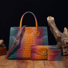 Load image into Gallery viewer, Women's Crocodile-Grain Crossbody Tote Bag Set - 3-Piece Premium PU Leather Handbag Collection