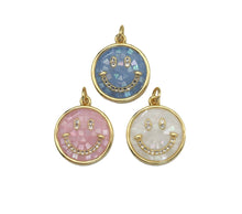 Load image into Gallery viewer, CZ Pave Mother of Pearl Smiley Face Charm, Sku#F1525