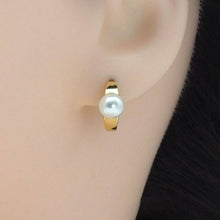 Load image into Gallery viewer, CZ Gold Silver Pearl Hoop Earrings, Sku#B360