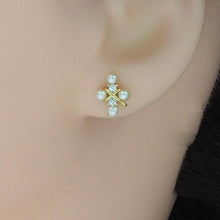 Load image into Gallery viewer, Gold Silver CZ White Pearl Cross Stud Earrings, Sku#A132