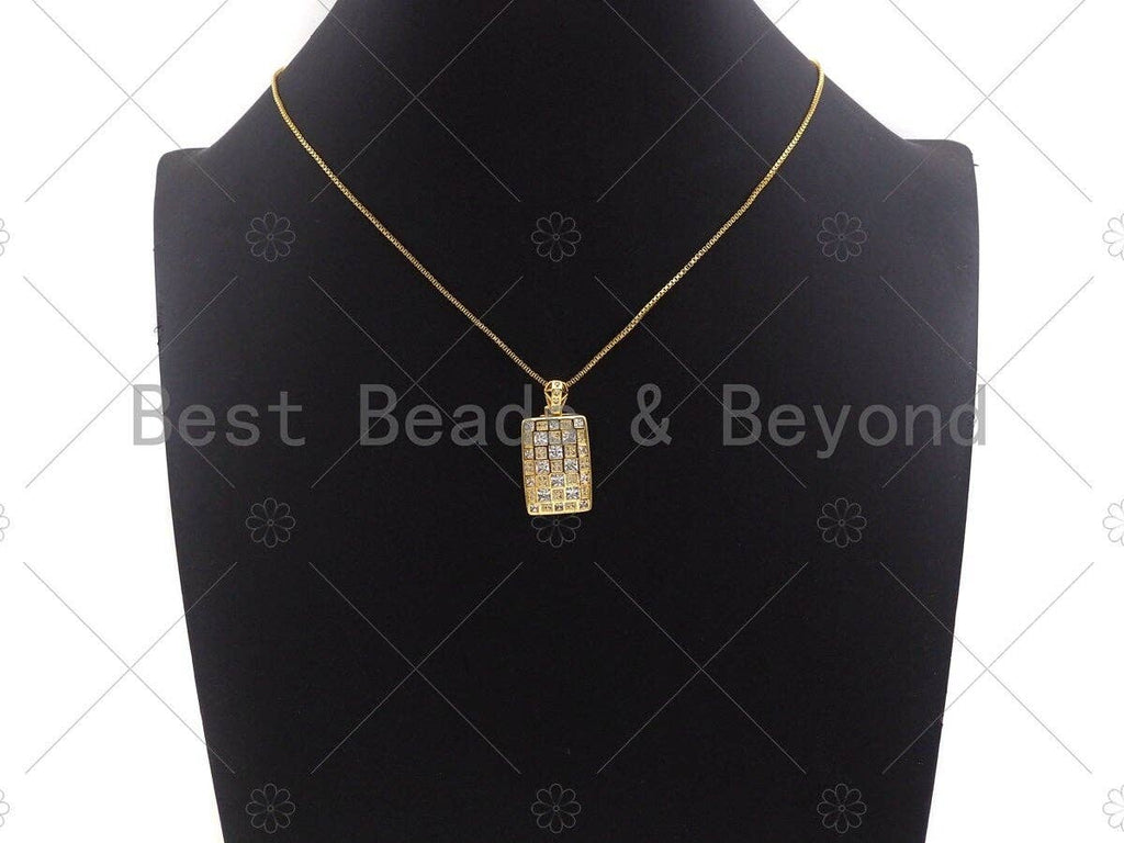 CZ Micro Pave Rectangle Mosaic lattice Charm/Pendant, Gold Dog Tag Charm, Pave Pendant, Gold plated charm, 15x24mm, Sku#LK126