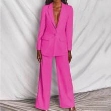 Load image into Gallery viewer, Lapel Button-Down Blazer &amp; Straight-Leg Trousers Suit