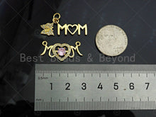 Load image into Gallery viewer, Gold Filled CZ Micro Pave Mom Heart Shape Pendant,18K Gold Filled Mom Charm, Mother's Day Necklace Bracelet Pendant,8x20/12x27mm,Sku#LK365