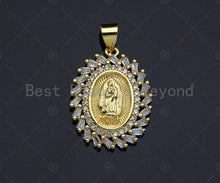 Load image into Gallery viewer, 18K Gold Virgin Mary On Oval Emblem Shape Pendant, Oval Char