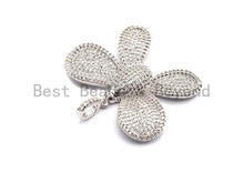 Load image into Gallery viewer, CZ Clear/Black Micro Pave Butterfly Flower Pendant, Cz Pave Pendant, Gold/Rose Gold/Silver/Gunmetal plated, 29x39mm, Sku#F773