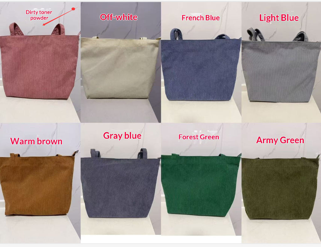 Women's Corduroy Handbag - Minimalist Casual Shoulder Bag with Embroidery