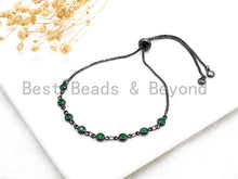 Load image into Gallery viewer, Adjustable Thin Bracelet, 4mm Green Jade beaded bracelet, Chain bracelet, Link bracelet, Silver Gold Gunmetal bracelet, SKU#A51