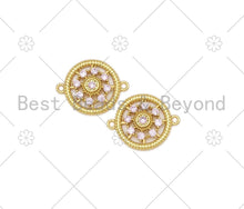 Load image into Gallery viewer, CZ Micro Pave Steering Wheel Shape Connector,18K Gold Filled Pink CZ Charm, Necklace Bracelet Charm Pendant, 19x15mm,Sku#LK419