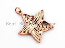 Load image into Gallery viewer, CZ Clear/Black Micro Pave Five Point Star Pendant, Star Shaped Pave Pendant, Gold/Rose Gold/Silver/Gunmetal plated, 32x33mm, Sku#F401