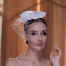Load image into Gallery viewer, Elegant Bridal Fascinator with Beaded Details and Birdcage Veil