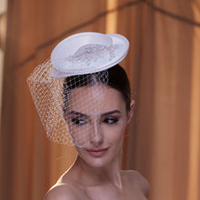 Load image into Gallery viewer, Elegant Bridal Fascinator with Beaded Details and Birdcage Veil
