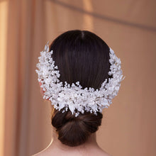 Load image into Gallery viewer, Exquisite Bridal Headpiece with Resin Flowers, Pearls, and Crystal Beads