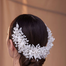 Load image into Gallery viewer, Exquisite Bridal Headpiece with Resin Flowers, Pearls, and Crystal Beads