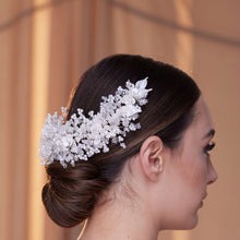 Load image into Gallery viewer, Exquisite Bridal Headpiece with Resin Flowers, Pearls, and Crystal Beads