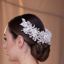 Load image into Gallery viewer, Exquisite Bridal Headpiece with Resin Flowers, Pearls, and Crystal Beads